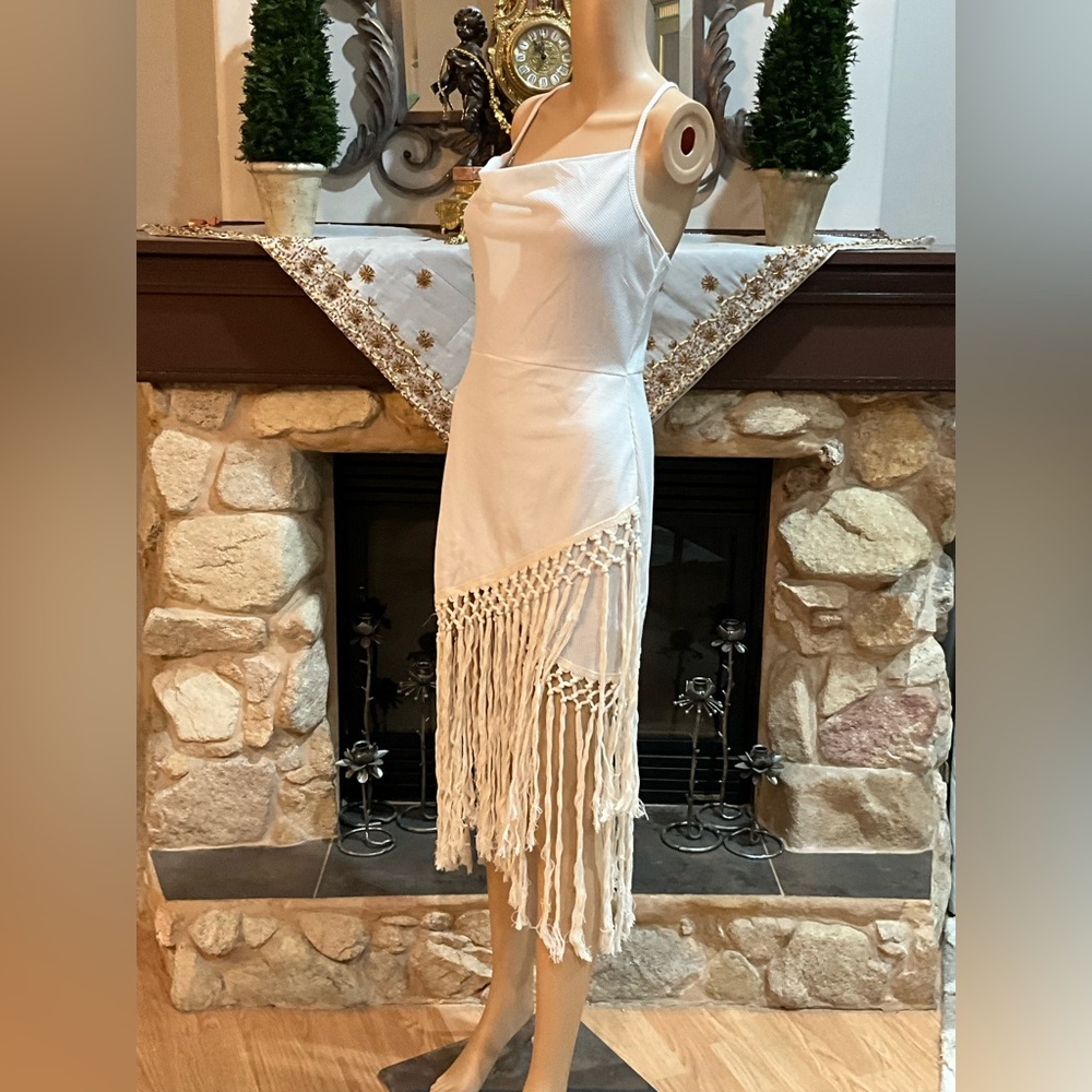 Elegant Cream Fringe with tassel details summer/ beach dress M - Picture 6 of 13